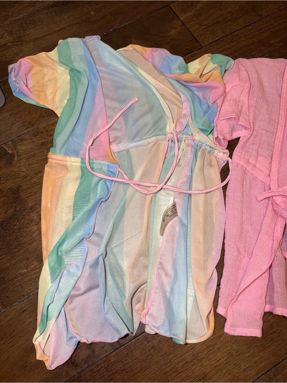 Girls' Pink Tie-Waist Top and Pastel Rainbow Cover-Up Set